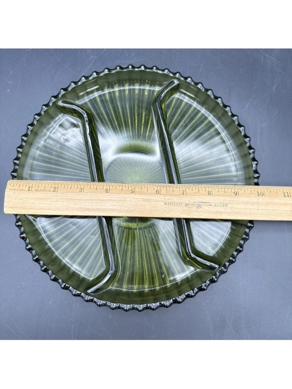 Indiana Glass Olive Green Divided Serving Plate